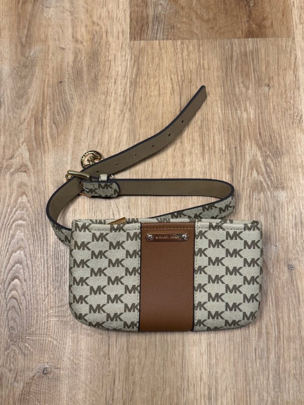Michael Kors Monogram Belt Bag Brown Logo Canvas Large/XL Adjustable Strap Gold